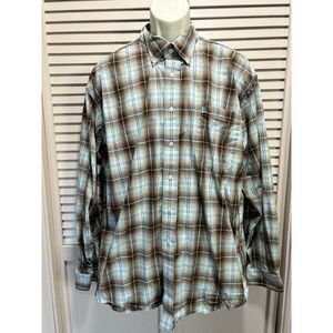 Cinch Western Blue/Brown Button Down‎ Long Sleeve Shirt Size XL Logo Pocket